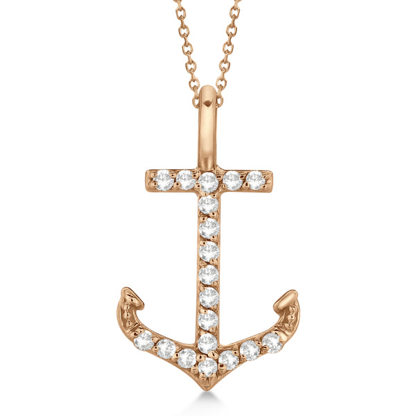 Anchor Diamond Pendant Necklace 14K Rose Gold (0.10ct)