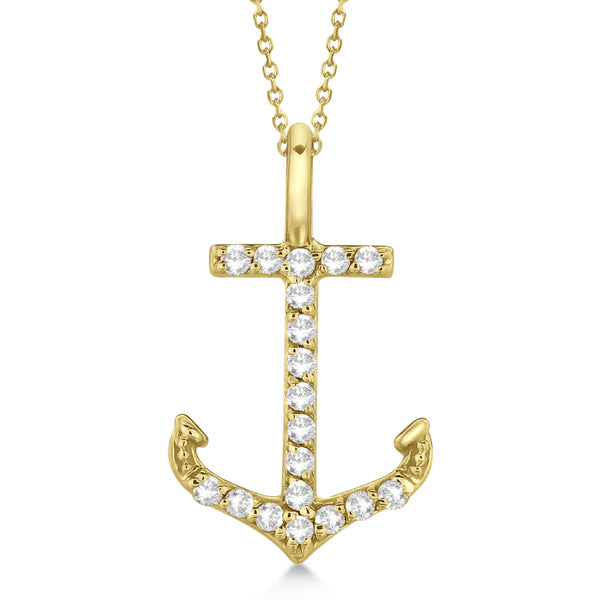 Anchor Diamond Pendant Necklace 14K Yellow Gold (0.10ct)
