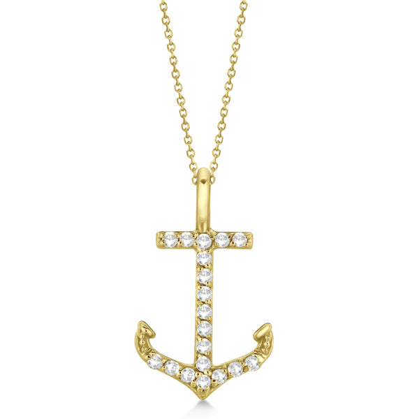 Anchor Diamond Pendant Necklace 14K Yellow Gold (0.10ct)