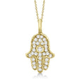 Diamond Hamsa Hand Pendant Necklace 14K Yellow Gold (0.17ct)