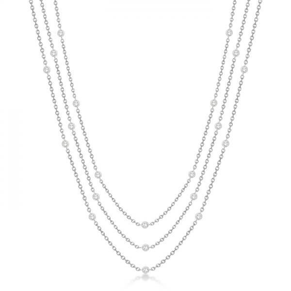 Three-Strand Diamond Station Necklace in 14k White Gold (1.40ct)