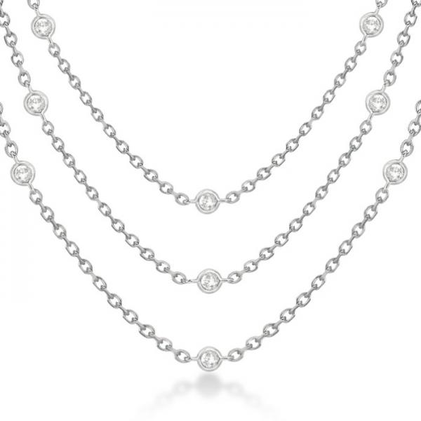 Three-Strand Diamond Station Necklace in 14k White Gold (3.01ct)