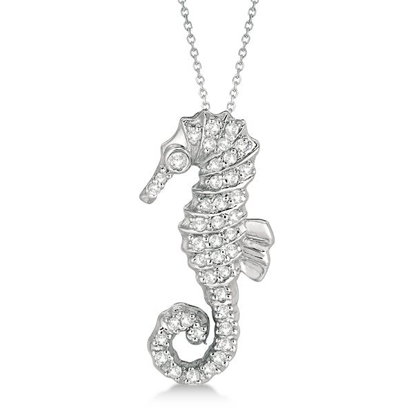 Lab Grown Diamond Seahorse Pendant Necklace 14k White Gold (0.29ct)