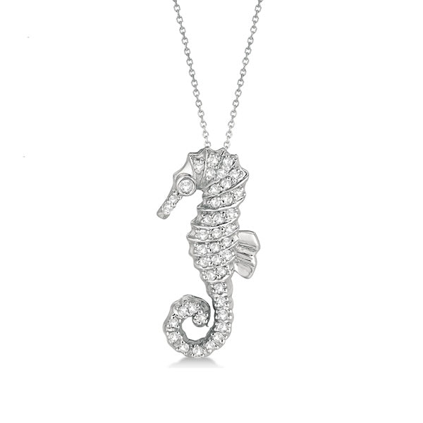 Diamond Seahorse Pendant Necklace 14k White Gold (0.29ct)