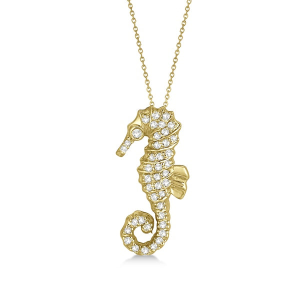 Lab Diamond Seahorse Pendant Necklace 14k Yellow Gold (0.29ct)