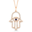 Diamond & Blue Sapphire Hamsa Evil Eye Pendant Necklace 14k Rose Gold (0.51ct)