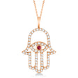 Diamond & Ruby Hamsa Evil Eye Pendant Necklace 14k Rose Gold (0.51ct)