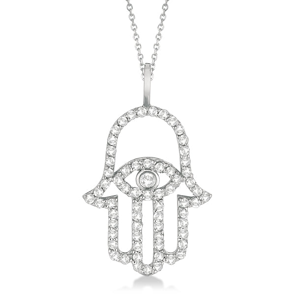 Lab Grown Diamond Hamsa Evil Eye Pendant Necklace 14k White Gold (0.51ct)