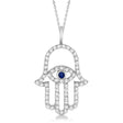 Diamond & Blue Sapphire Hamsa Evil Eye Pendant Necklace 14k White Gold (0.51ct)