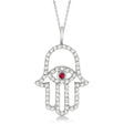 Diamond & Ruby Hamsa Evil Eye Pendant Necklace 14k White Gold (0.51ct)