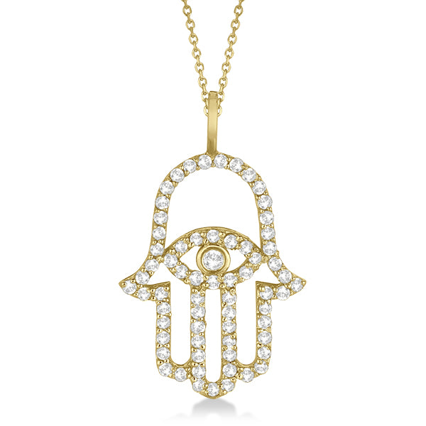 Diamond Hamsa Evil Eye Pendant Necklace 14k Yellow Gold (0.51ct)