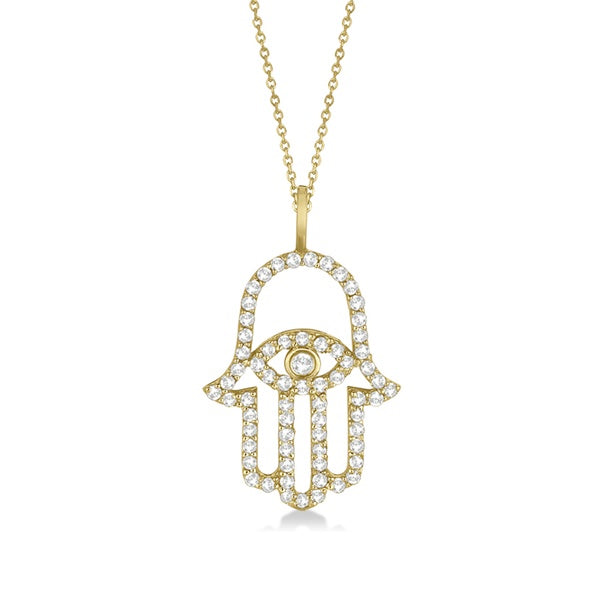 Diamond Hamsa Evil Eye Pendant Necklace 14k Yellow Gold (0.51ct)