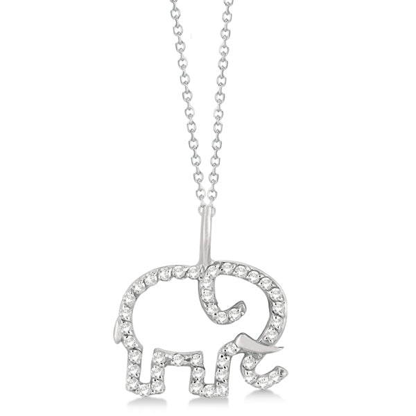 Elephant Diamond Pendant Necklace 14K White Gold (0.22ct)