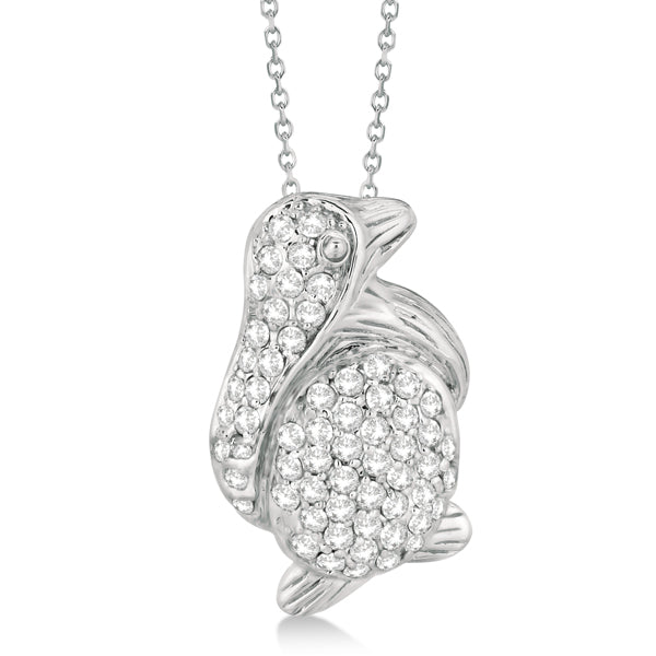 Pave Diamond Penguin Pendant Necklace 14K White Gold (0.61ct)