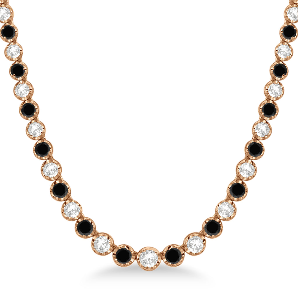 Eternity Black & White Diamond Tennis Necklace 14k Rose Gold (10.35ct)