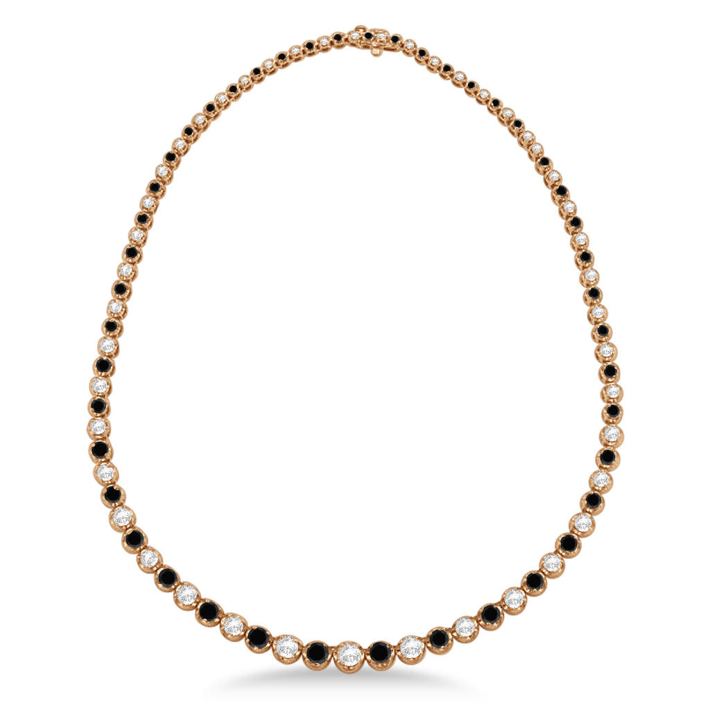 Eternity Black & White Diamond Tennis Necklace 14k Rose Gold (10.35ct)