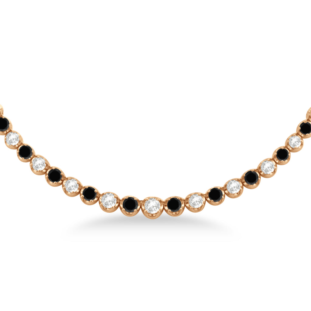 Eternity Black & White Diamond Tennis Necklace 14k Rose Gold (10.35ct)