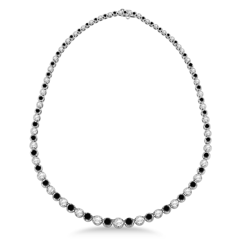 Eternity Black & White Diamond Tennis Necklace 14k White Gold (10.35ct)