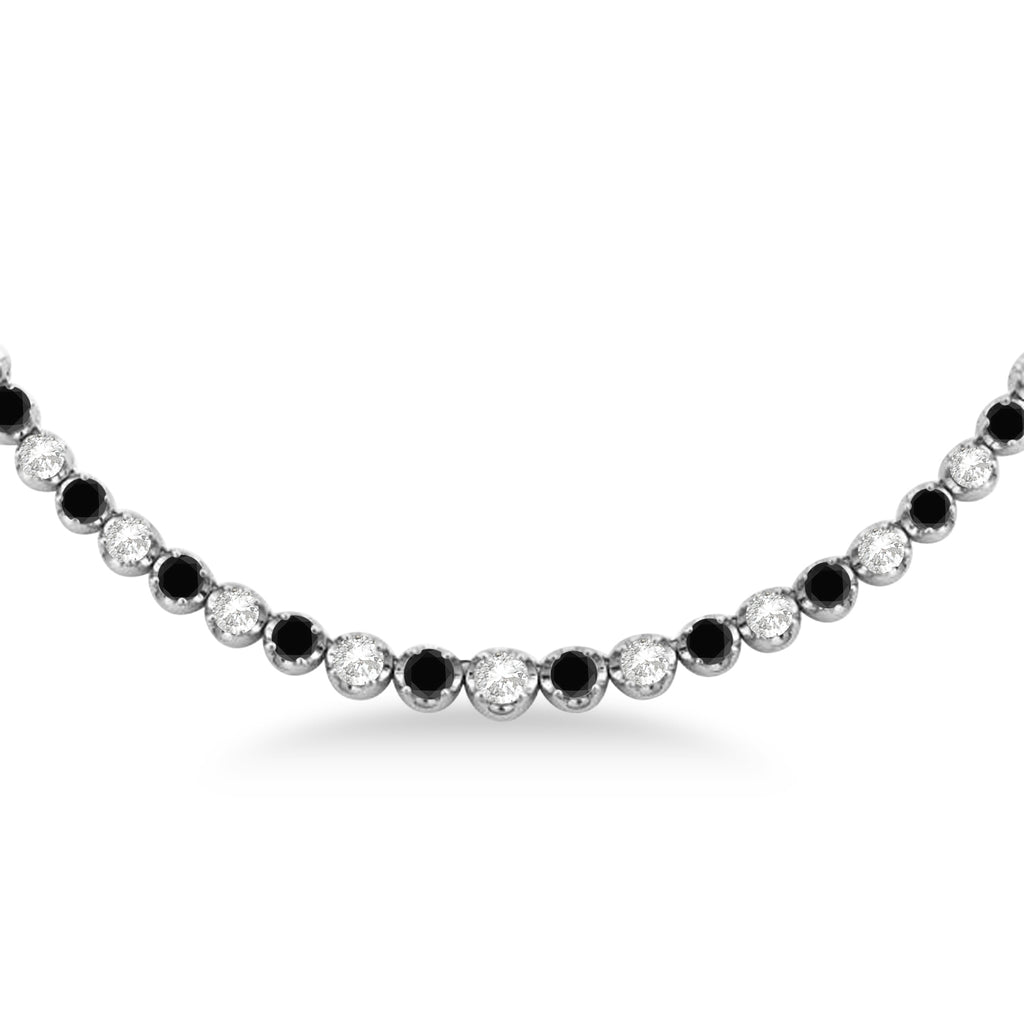Eternity Black & White Diamond Tennis Necklace 14k White Gold (10.35ct)