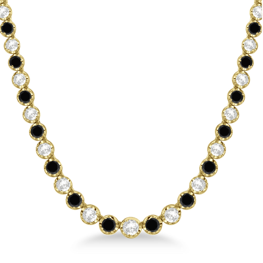 Eternity Black & White Diamond Tennis Necklace 14k Yellow Gold (10.35ct)
