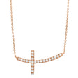 Lab Diamond Sideways Curved Cross Pendant Necklace 14k Rose Gold 0.33ct