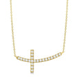 Lab Diamond Sideways Curved Cross Pendant Necklace 14k Yellow Gold 0.33ct
