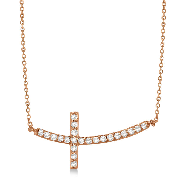 Lab Diamond Sideways Curved Cross Pendant Necklace 14k Rose Gold 0.50ct