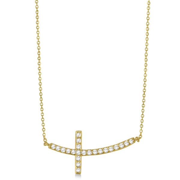 Lab Grown Diamond Sideways Curved Cross Pendant Necklace 14k Yellow Gold 0.50ct