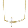 Diamond Sideways Curved Cross Pendant Necklace 14k Yellow Gold 0.50ct