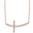 Lab Diamond Sideways Curved Cross Pendant Necklace 14k Rose Gold 0.75ct