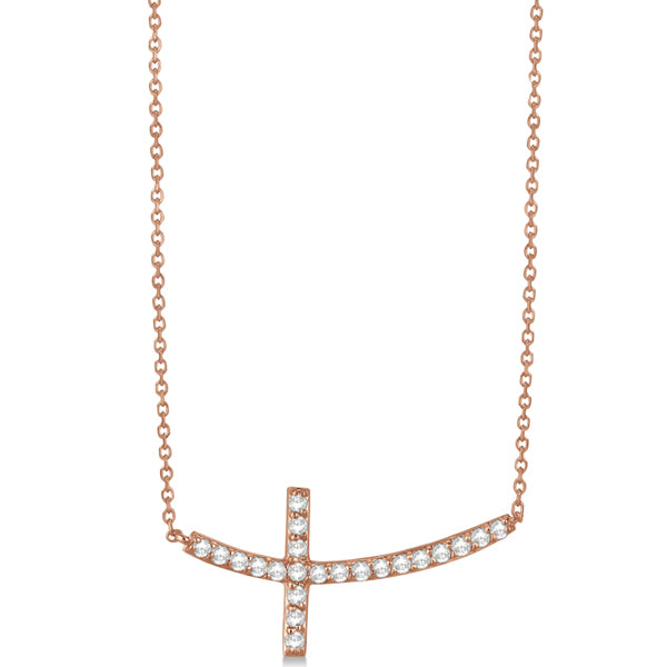 Lab Diamond Sideways Curved Cross Pendant Necklace 14k Rose Gold 0.75ct