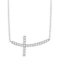 Lab Diamond Sideways Curved Cross Pendant Necklace 14k White Gold 0.75ct