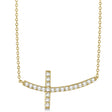 Lab Diamond Sideways Curved Cross Pendant Necklace 14k Yellow Gold 0.75ct