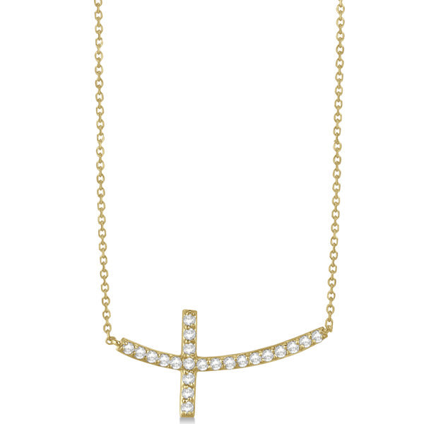 Lab Grown Diamond Sideways Curved Cross Pendant Necklace 14k Yellow Gold 0.75ct