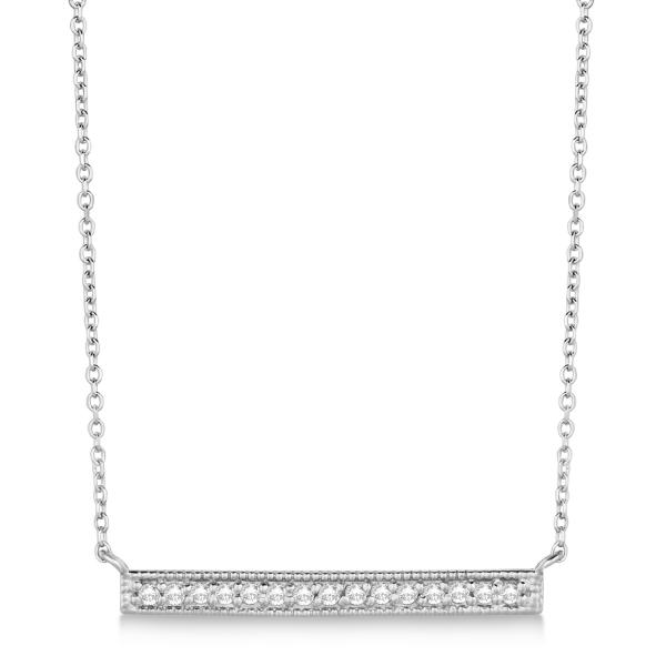 Pave Set Horizontal Diamond Bar Necklace 14k White Gold 0.15ct