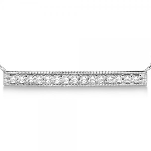 Pave Set Horizontal Diamond Bar Necklace 14k White Gold 0.15ct