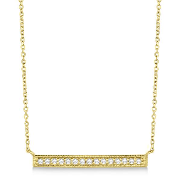 Pave Set Horizontal Diamond Bar Necklace 14k Yellow Gold 0.15ct