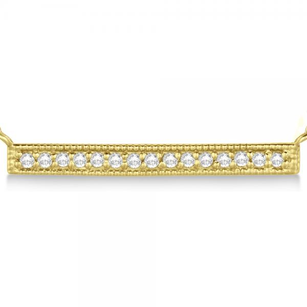 Pave Set Horizontal Diamond Bar Necklace 14k Yellow Gold 0.15ct