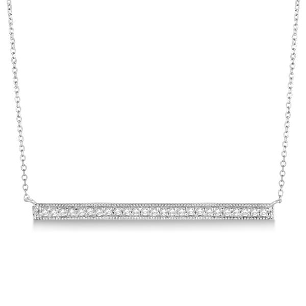 Pave Set Horizontal Diamond Bar Necklace 14k White Gold 0.25ct