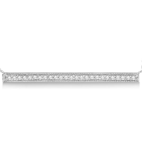 Pave Set Horizontal Diamond Bar Necklace 14k White Gold 0.25ct