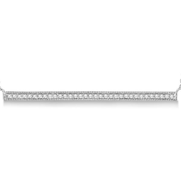 Pave Set Horizontal Diamond Bar Necklace 14k White Gold 0.33ct