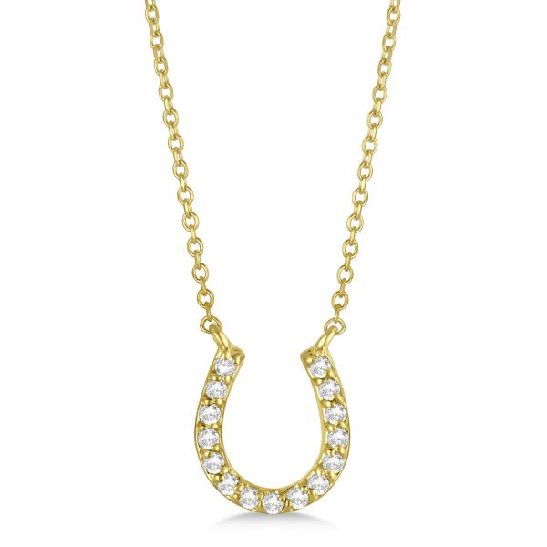 Pave Set Diamond Horseshoe Pendant Necklace 14k Yellow Gold 0.15ct