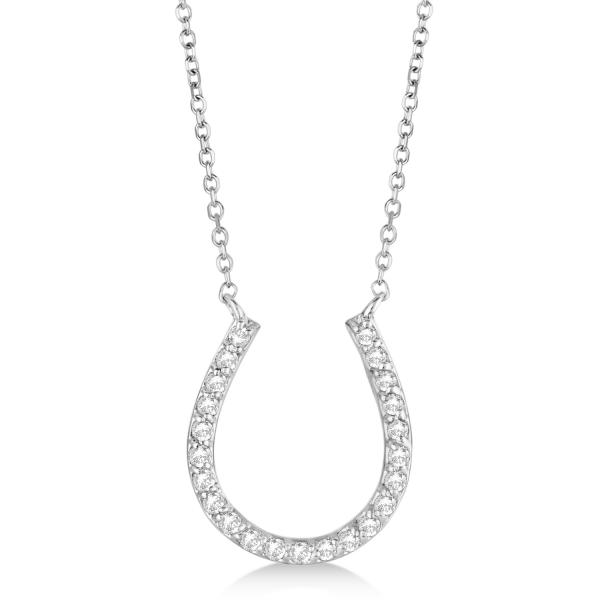 Pave Set Diamond Horseshoe Pendant Necklace 14k White Gold 0.20ct