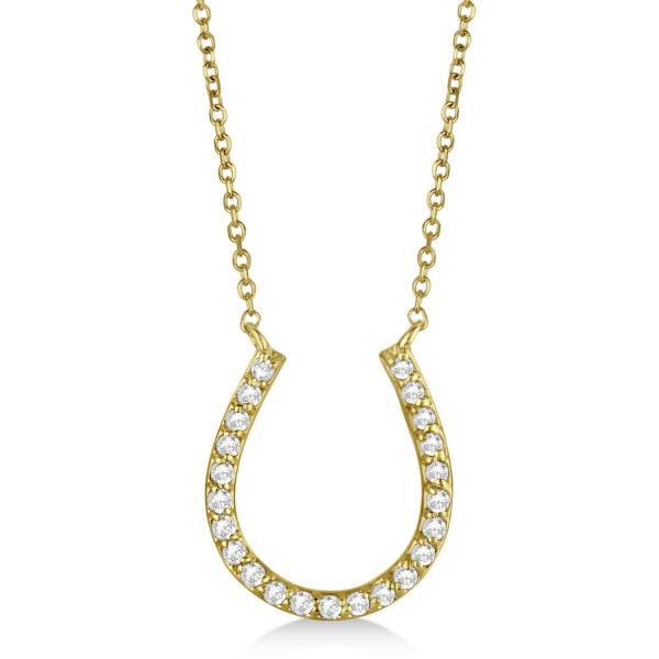 Pave Set Diamond Horseshoe Pendant Necklace 14k Yellow Gold 0.20ct