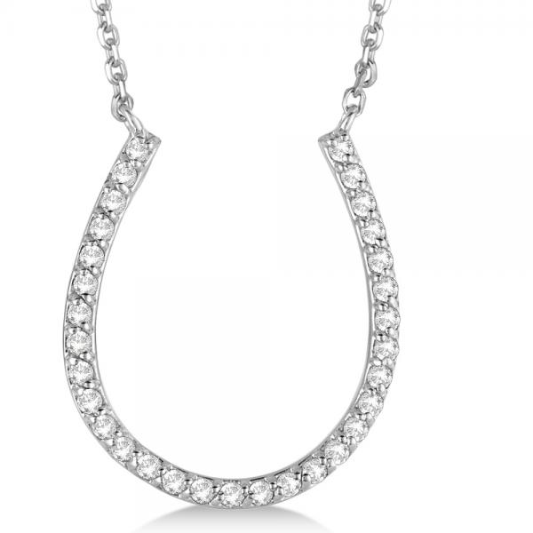 Pave Set Diamond Horseshoe Pendant Necklace 14k White Gold 0.25ct