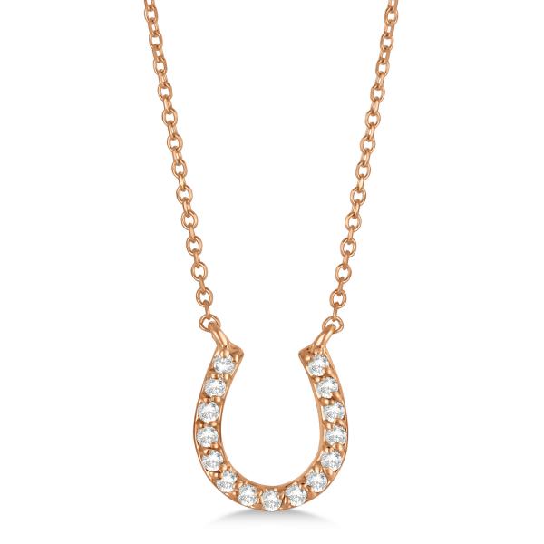 Pave Set Lab Diamond Horseshoe Pendant Necklace 14k Rose Gold 0.15ct