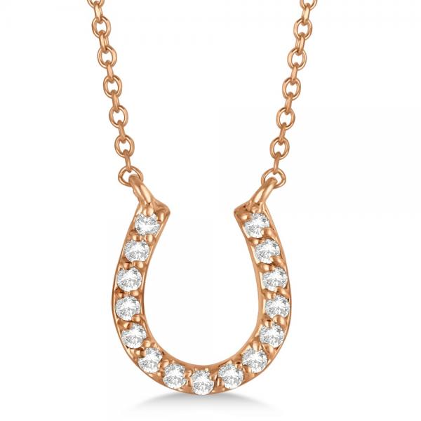Pave Set Lab Diamond Horseshoe Pendant Necklace 14k Rose Gold 0.15ct