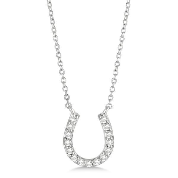 Pave Set Lab Grown Diamond Horseshoe Pendant Necklace 14k White Gold 0.15ct