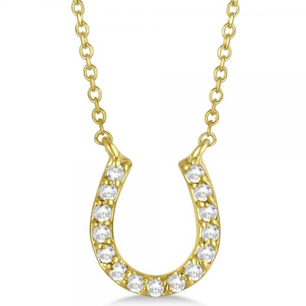 Pave Set Lab Diamond Horseshoe Pendant Necklace 14k Yellow Gold 0.15ct