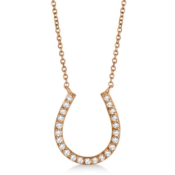 Pave Set Lab Diamond Horseshoe Pendant Necklace 14k Rose Gold 0.20ct